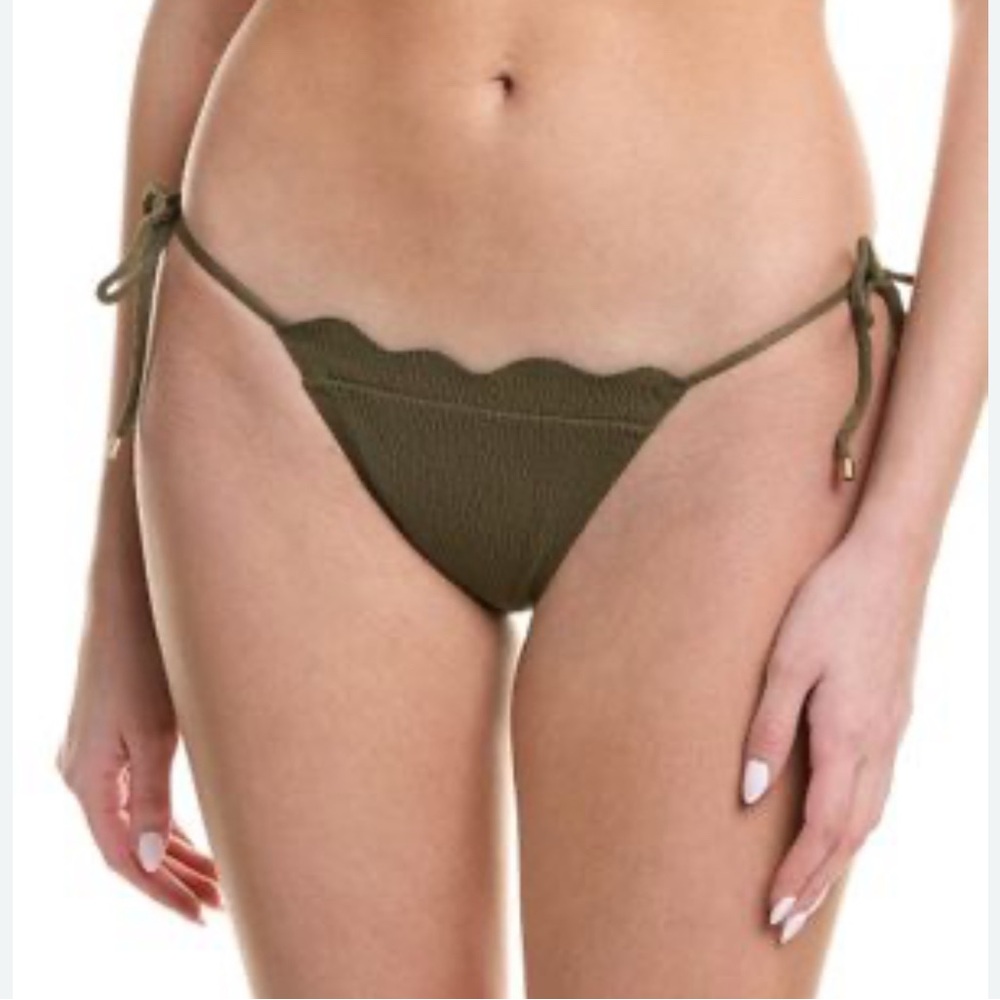 VIX Paula Hermanny FIRENZE LOU SIDE TIES Olive Green Scalloped Bikini Bottom S